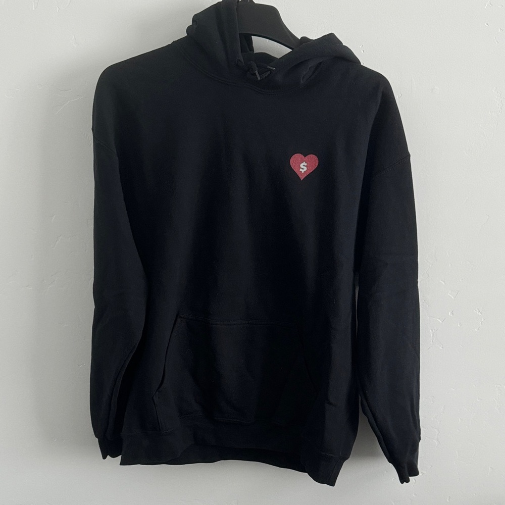 Black Hoodie Sweatshirt w Heart Dollar Sign Logo